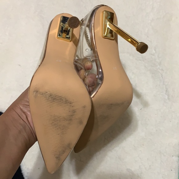 Clear Pointed Toe Metal Chain Lock High Metal Heels Stiletto Pumps - Picture 9 of 9